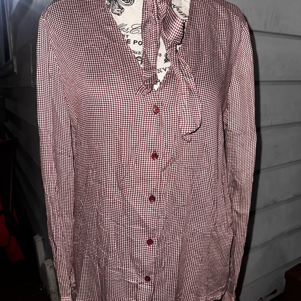 Red Checkered Button-Up Blouse - image 2